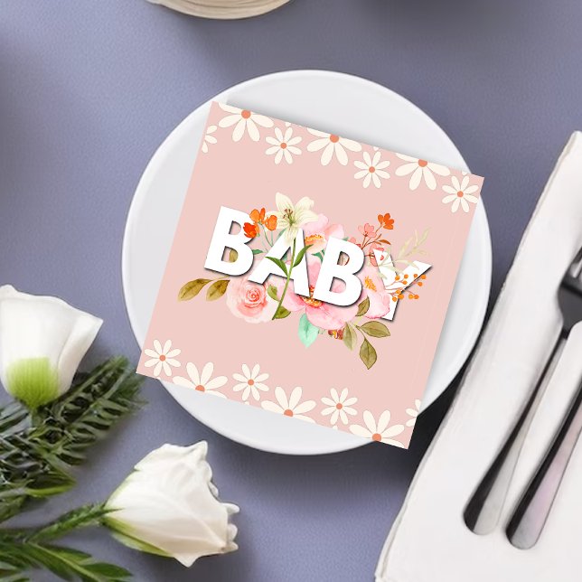 Groovy Daisy Pink FORAL cute baby calligraphy Napkins (Creator Uploaded)