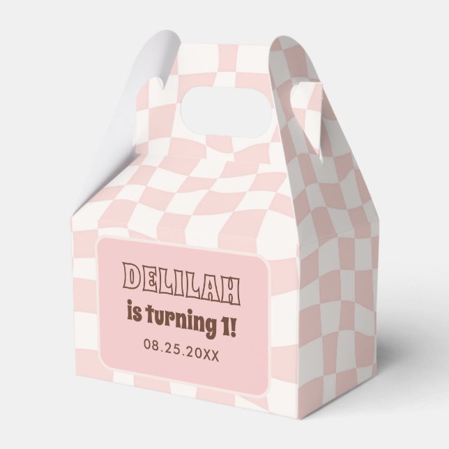 Groovy Daisy Retro 1st Birthday Party Favor Boxes (Front Side)