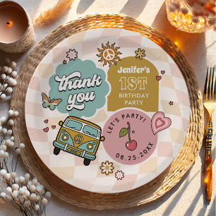 Groovy Daisy Retro 1st Birthday Party Paper Plates