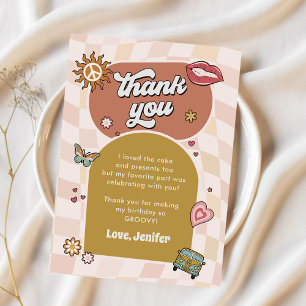 Groovy Daisy Retro 1st Birthday Party  Thank You Card