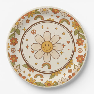 Groovy Daisy | Retro 70s Floral Neutral Sunshine Paper Plates