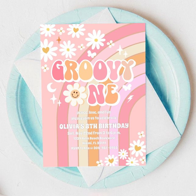 Groovy Daisy Retro Birthday Invitation (Creator Uploaded)