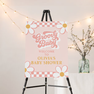Groovy Daisy Retro Check Baby Shower Welcome Foam Board