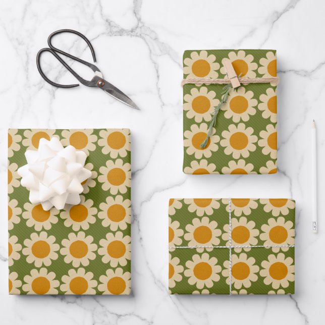 Groovy Daisy Spring floral  Wrapping Paper Sheets (Front)