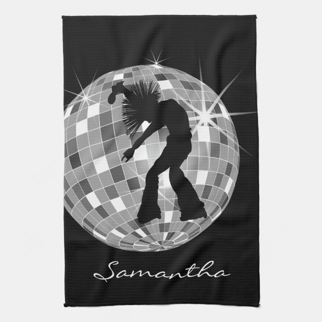 Groovy Dancer Silhouette On DiscoBall Kitchen Towel (Vertical)