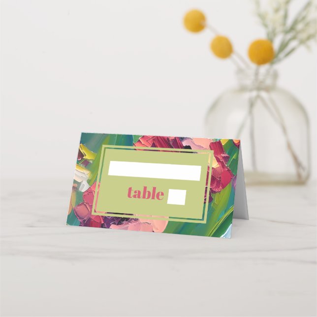 Groovy Deco Oil Painting Wedding Place Card (Front)