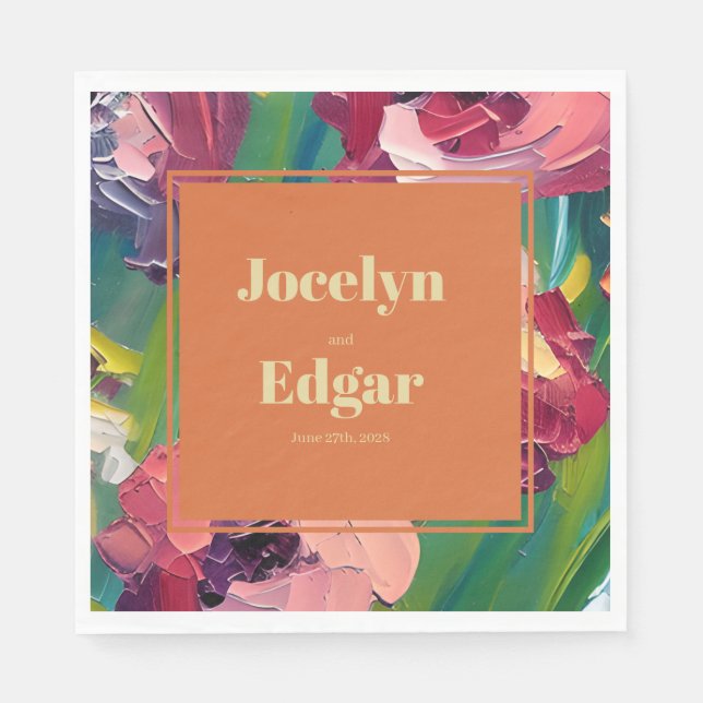 Groovy Deco Painting Wedding Napkins (Front)