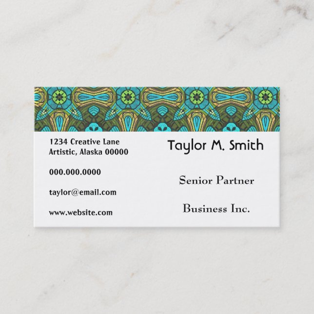 Groovy Decorative Star Pattern Damask Abstract Art Business Card (Front)