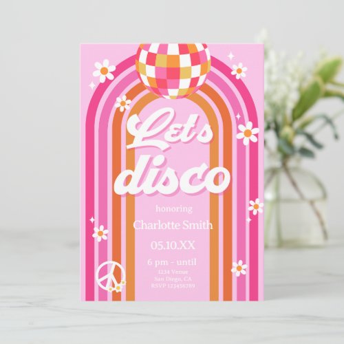 Groovy Disco Bachelorette Party invitation Pink