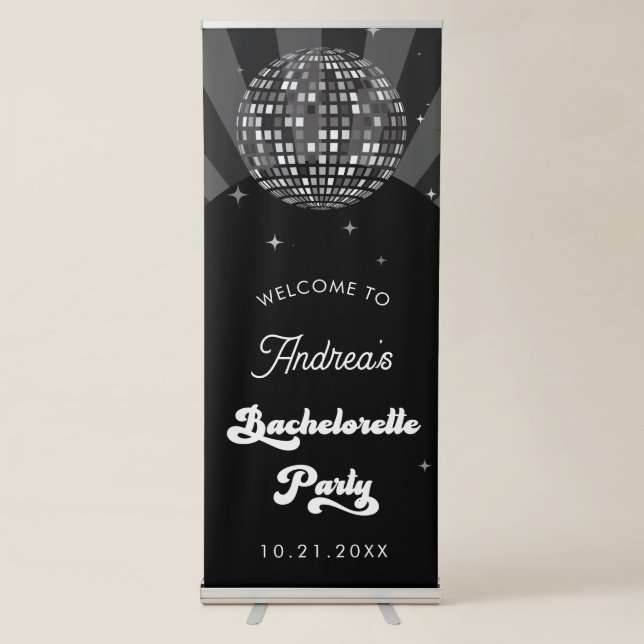 Groovy Disco Ball 70s Retro Bachelorette Party  Retractable Banner (Front)