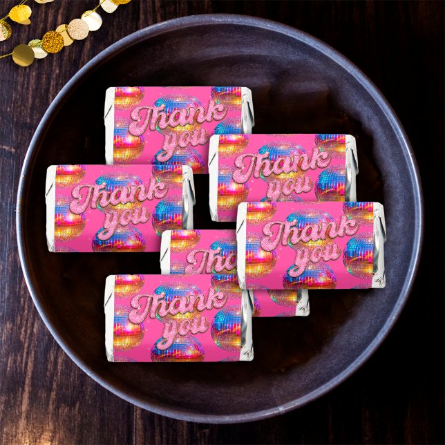 Groovy Disco Ball Birthday Party Gold Pink Glitter Hershey's Miniatures (Creator Uploaded)