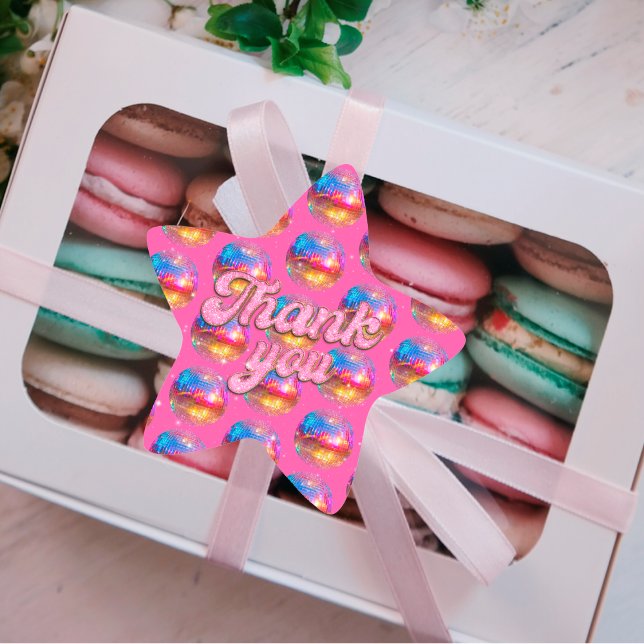 Groovy Disco Ball Birthday Party Gold Pink Glitter Star Sticker (Creator Uploaded)