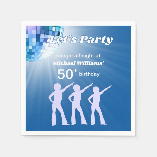 Groovy Disco Ball Blue Mans 50th Birthday Napkins (Front)