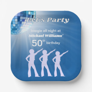 Groovy Disco Ball Blue Mans 50th Birthday Paper Plates
