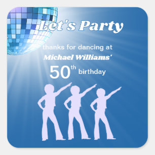 Groovy Disco Ball Blue Mans 50th Birthday Square Sticker