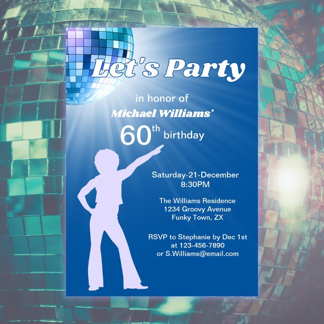 Groovy Disco Ball Blue Womans 60th Birthday Invitation (Creator Uploaded)