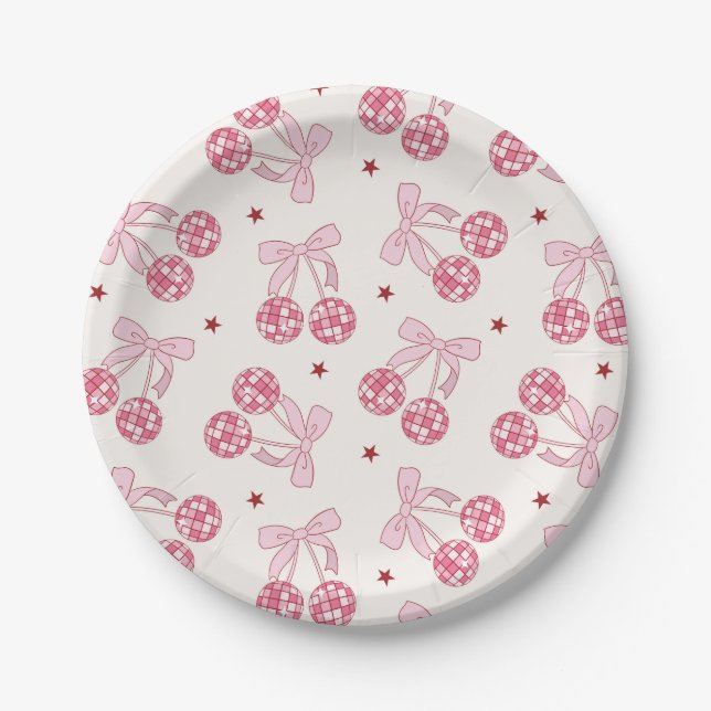 Groovy Disco Ball Cherry Paper Plates (Front)