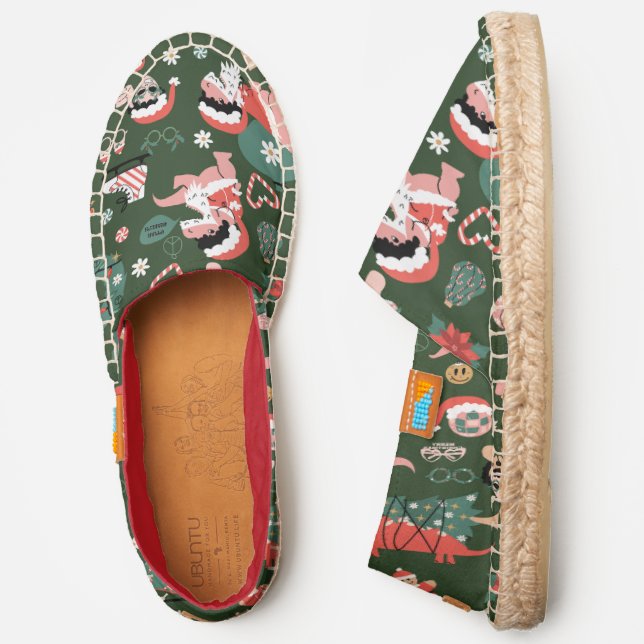 groovy disco ball christmas dinosaurs espadrilles (Side)