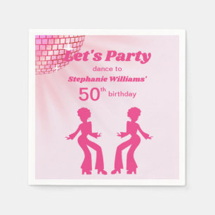 Groovy Disco ball Pink Purple Womans 50th Birthday Napkins