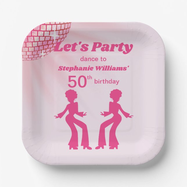 Groovy Disco ball Pink Purple Womans 50th Birthday Paper Plates (Front)