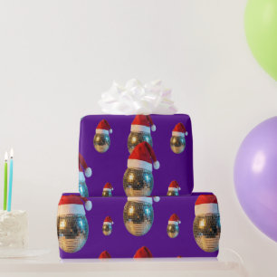 Groovy Disco Ball with Santa Hat Retro Party Wrapping Paper
