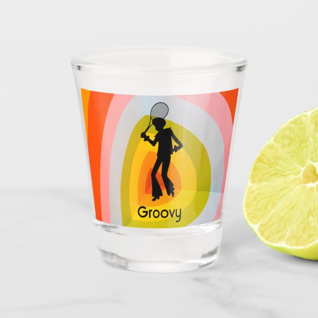 Groovy Disco Dancer Tennis Player Shot Glass (Front)