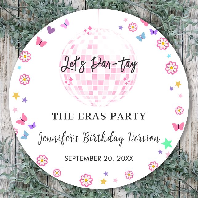 Groovy Disco Eras Birthday Party Classic Round Sticker (Creator Uploaded)