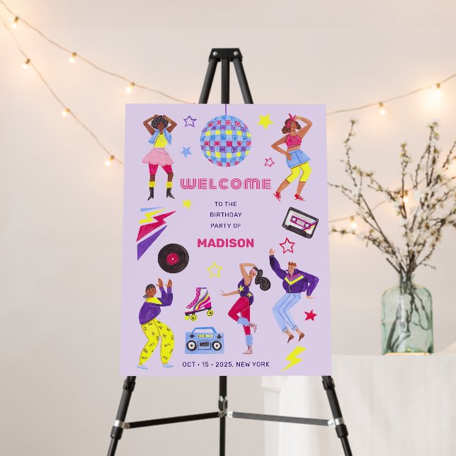 Groovy Disco Lila Party Retro 80s Discoball Foam Board (In Situ (Stand))