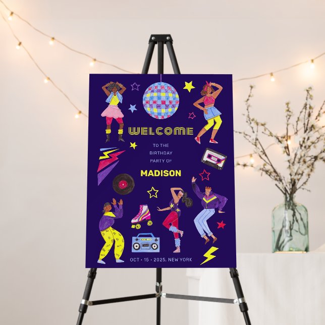 Groovy Disco Lila Party Retro 80s Discoball Foam Board (In Situ (Stand))