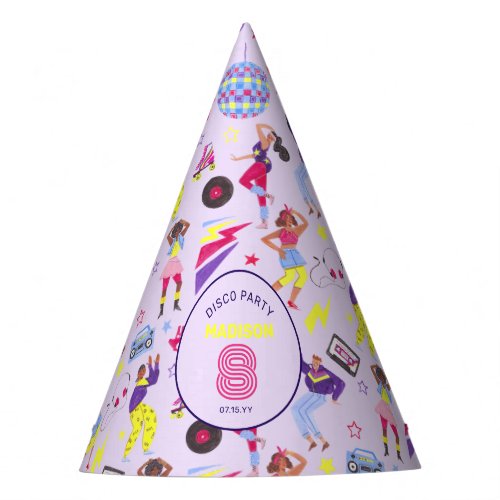 Groovy Disco Lila Party Retro 80s Pattern Party Hat