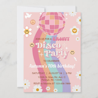 Groovy disco party girl birthday invite retro 70's
