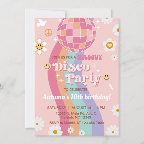 Groovy disco party girl birthday invite retro 70s