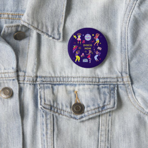 Groovy Disco Party Retro 80s Mom Purple Button