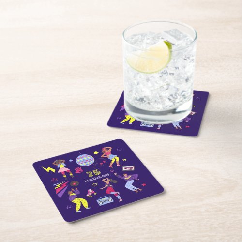 Groovy Disco Purple Party Millennial Retro  Square Paper Coaster