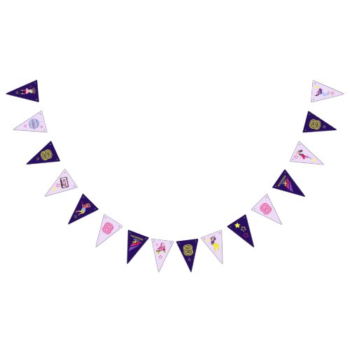 Groovy Disco Purple Party Retro 80s 90s Girls Bunting Flags