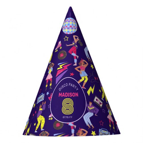 Groovy Disco Purple Party Retro 80s Pattern Party Hat