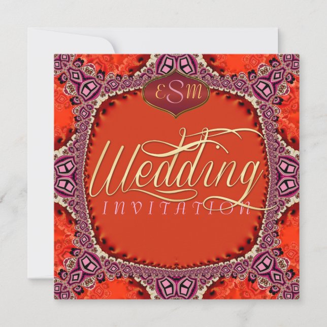 Groovy Diva Bohemian Pink Orange Wedding Invitation (Front)