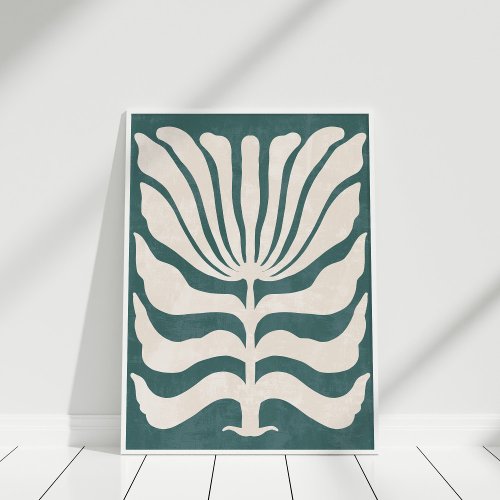 Groovy Dusty Teal Abstract Flower Wall Art