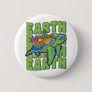 Groovy Earth Day Sea Turtle Lover Wildlife Button