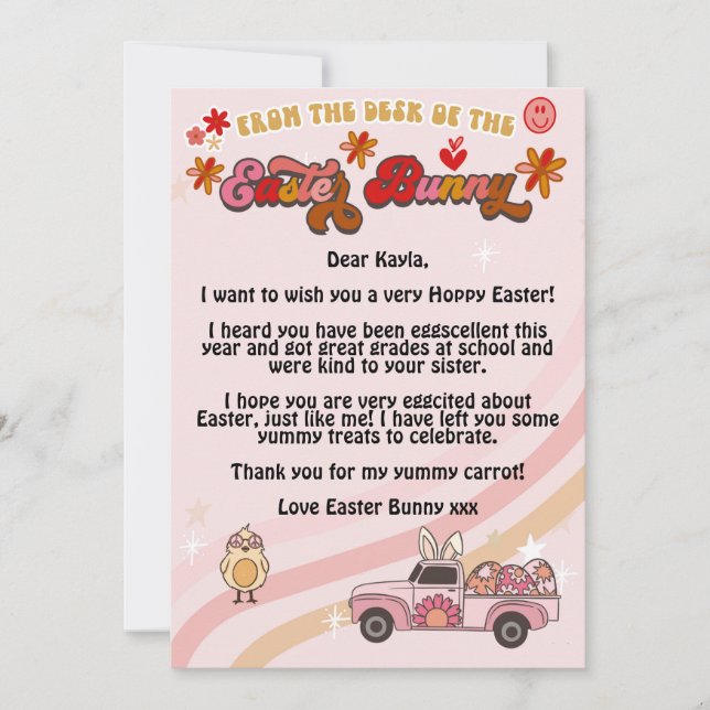 Groovy Easter Bunny letter Invitation (Front)
