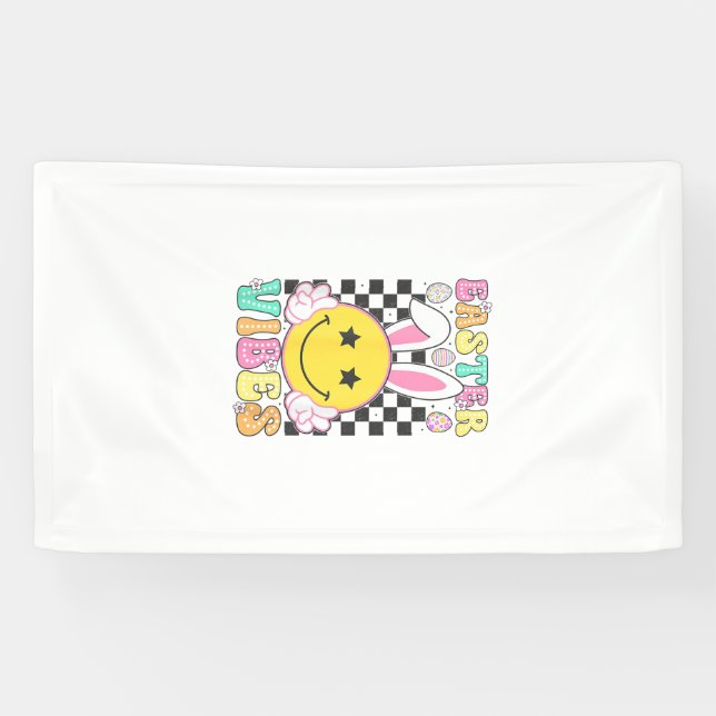 Groovy Easter Vibes Bunny Easter Day Smile Face Gi Banner (Horizontal)