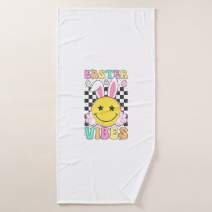 Groovy Easter Vibes Bunny Easter Day Smile Face Gi Bath Towel