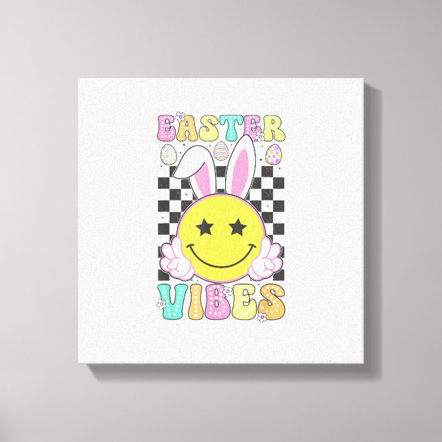 Groovy Easter Vibes Bunny Easter Day Smile Face Gi Canvas Print (Front)