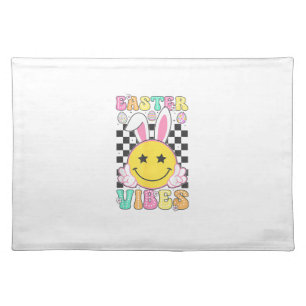 Groovy Easter Vibes Bunny Easter Day Smile Face Gi Cloth Placemat