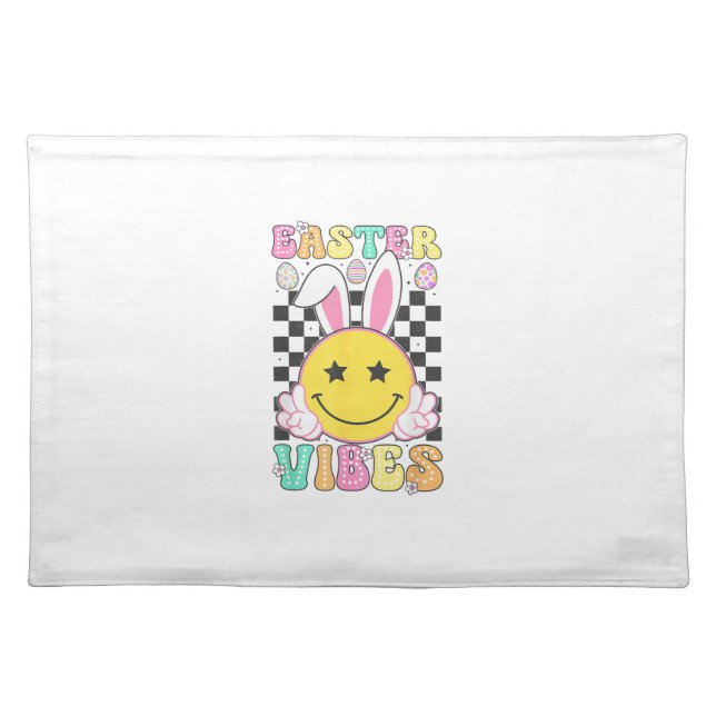 Groovy Easter Vibes Bunny Easter Day Smile Face Gi Cloth Placemat (Front)