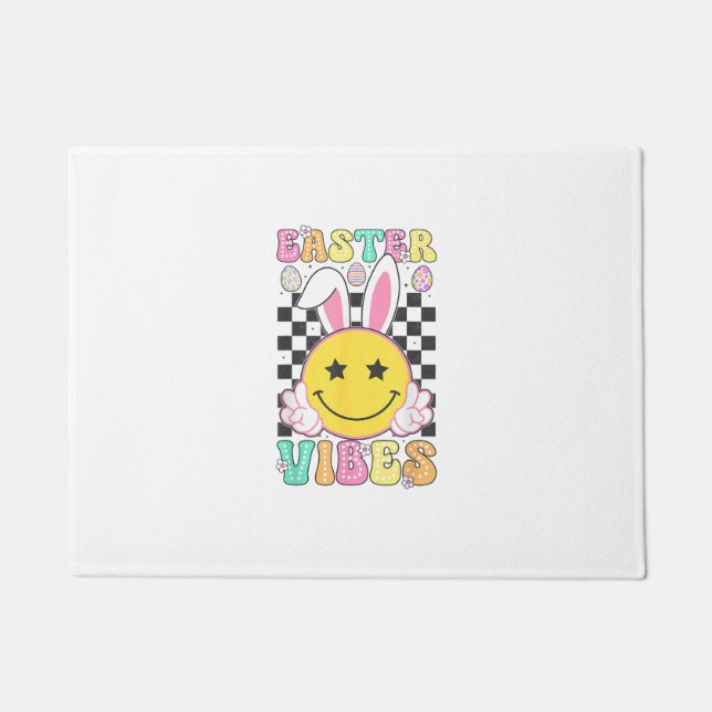 Groovy Easter Vibes Bunny Easter Day Smile Face Gi Doormat (Front)