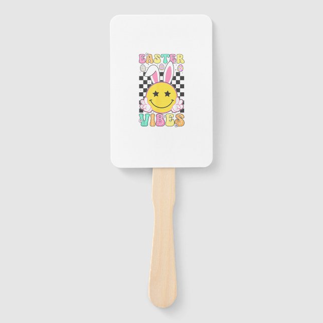 Groovy Easter Vibes Bunny Easter Day Smile Face Gi Hand Fan (Front)