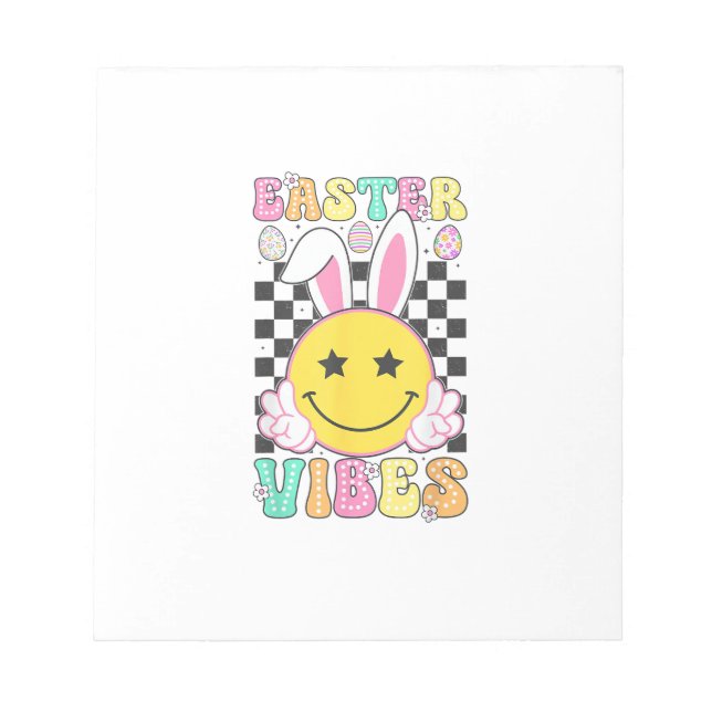 Groovy Easter Vibes Bunny Easter Day Smile Face Gi Notepad (Front)
