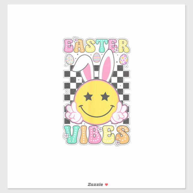 Groovy Easter Vibes Bunny Easter Day Smile Face Gi Sticker (Sheet)