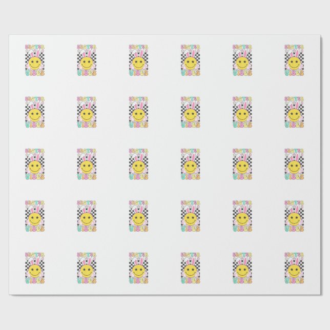 Groovy Easter Vibes Bunny Easter Day Smile Face Gi Wrapping Paper (Flat)